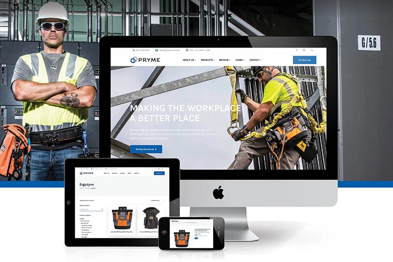 Pryme Australia website displayed on desktop and mobile, showcasing Ergodyne workwear and workplace safety solutions.