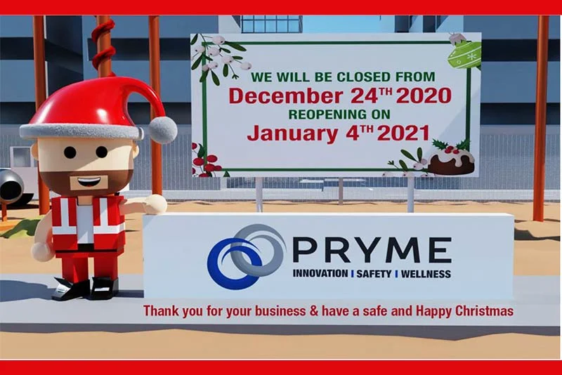 Pryme Australia Christmas closure notice for December 2020 to January 2021 holiday schedule.
