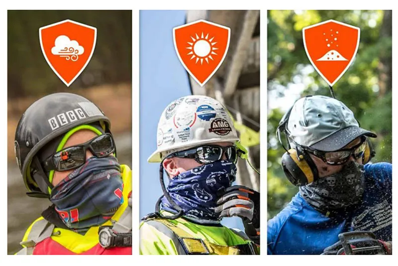 Workers wearing Pryme multiband protective gear for sun, dust, and wind protection on site.