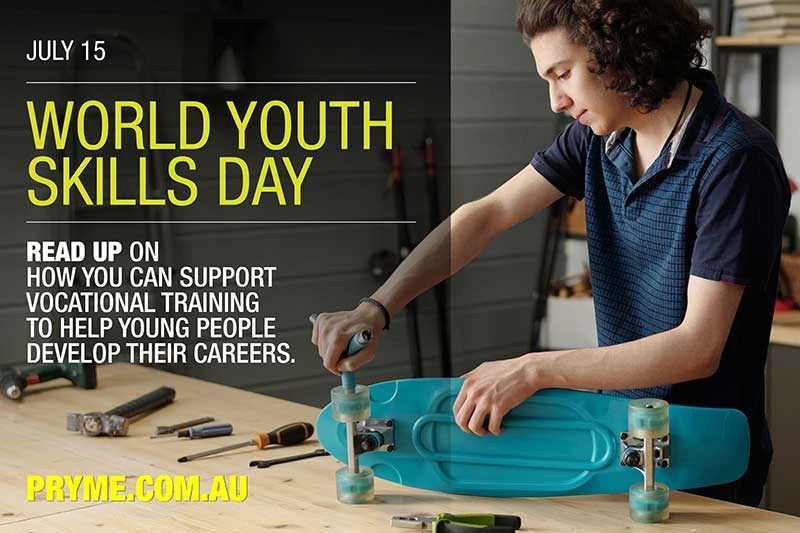 Campaign image for World Youth Skills Day promoting vocational training by Pryme Australia