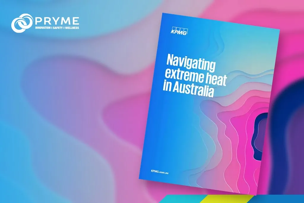 KPMG report cover titled “Navigating Extreme Heat in Australia” on colourful abstract background.