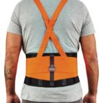 Ergodyne ProFlex 1000 back support belt in hi-vis orange for enhanced visibility and back protection at work.