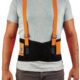 Ergodyne ProFlex 1000 black and orange back support belt with adjustable straps and crossover suspenders.