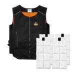 Ergodyne black cooling vest displayed with four phase change cooling packs.