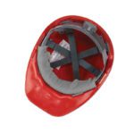 Red hard hat fitted with Ergodyne terry cloth sweatband to absorb moisture and enhance comfort.