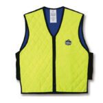 Ergodyne Chill-Its 6665 yellow and blue quilted cooling vest with front zipper closure.