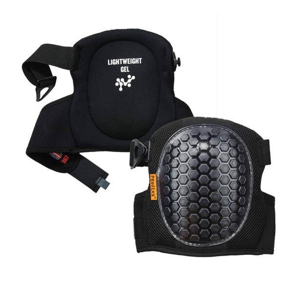 Pair of Ergodyne ProFlex 350 knee pads showing front hex cap and soft gel-padded interior.