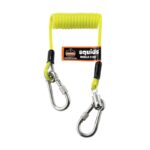 Ergodyne Squids 3130S yellow coiled tool tether with dual carabiners for securing hand tools up to 10lbs.