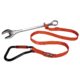 Ergodyne Squids 3148 tool lanyard attached to wrench with orange heavy-duty webbing and locking carabiner.
