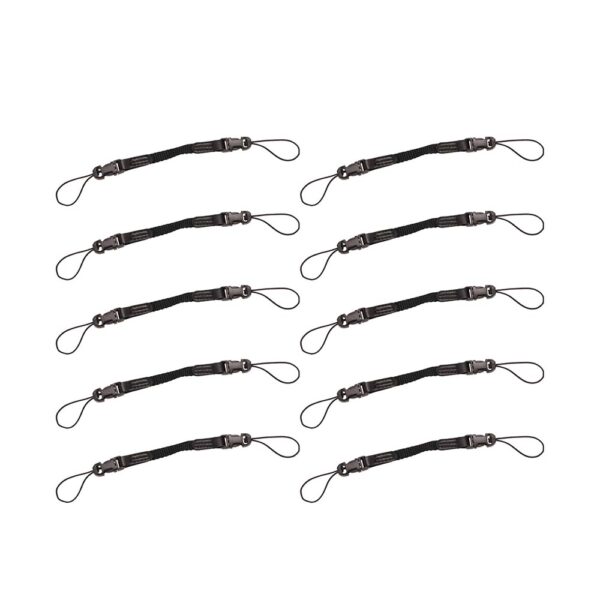 Set of ten Ergodyne Squids black scanner adaptor straps with reinforced stitching and quick-release ends.