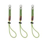 Three green Ergodyne Squids tool attachments with swivel D-rings and adjustable loops for tethering tools.