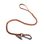 Ergodyne Squids orange and black shock-absorbing tool lanyard with loop and locking carabiner for safety at height.