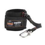 Ergodyne Squids black wrist strap with secure carabiner attachment for tethering hand tools safely.