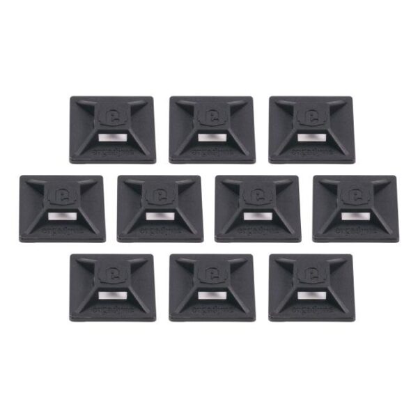 Set of ten Ergodyne Squids 3772 black square adhesive tether mounts with 3M VHB backing.