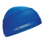 Blue Ergodyne Chill-Its skull cap with Be Tenacious logo, designed for comfort and cooling under helmets.