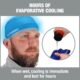 Worker wearing Ergodyne Chill-Its blue cooling skull cap, showing evaporative cooling process when wet.