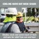Workers wearing Ergodyne Chill-Its high-visibility cooling neck shade under hard hats outdoors.