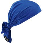 Ergodyne Chill-Its 6715 blue tie-style cooling bandana designed to keep workers cool on hot days.