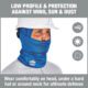Worker wearing Ergodyne blue cooling neck gaiter under hard hat for protection against wind, sun, and dust.