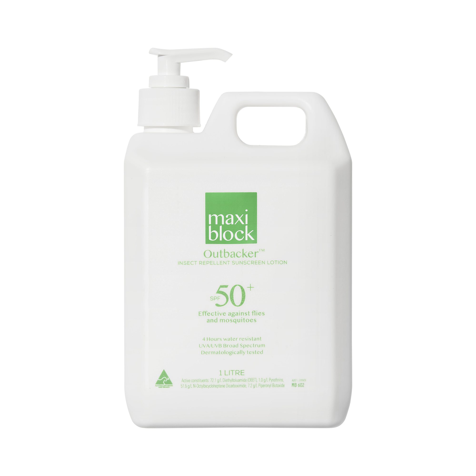 Maxiblock-Outbacker-Sunscreen-with-Insect-Repellent-1L.jpg Maxiblock Outbacker Sunscreen with Insect Repellent - 1 Litre Bottle - Image 1