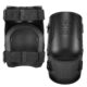 Front and back view of Ergodyne Proflex 360 black knee pads with dual straps and textured cap.