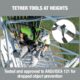 Worker using Ergodyne Squids tether to secure tools while working at height for ANSI/ISEA 121 compliance.