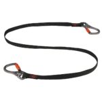 Ergodyne black webbing lanyard with orange locking carabiners on both ends for safety use.