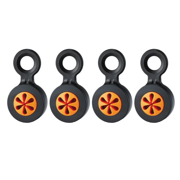 Set of four Ergodyne tool tether attachments with flexible orange inserts for various hand tool sizes.