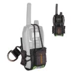 Ergodyne Squids radio holster with adjustable elastic bands and metal D-ring for securing various two-way radios.