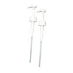 Pair of white Sqwincher dispensing pumps for use with electrolyte concentrate bottles or jugs.