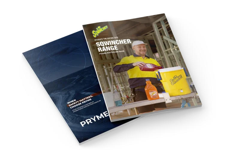 Pryme and Sqwincher brochure promoting hydration products for Australian worksites.